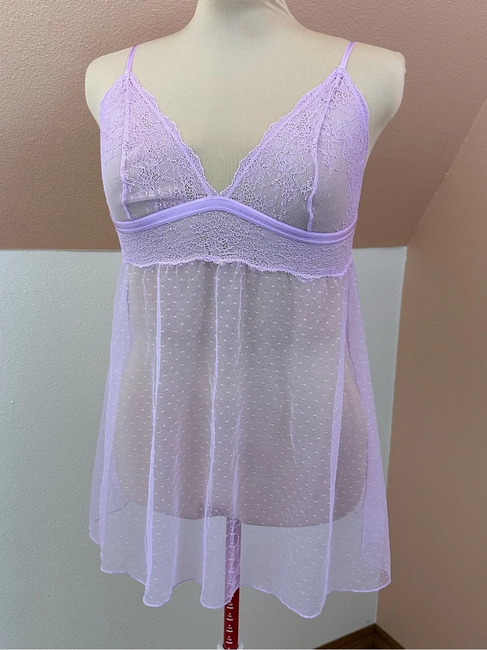 Victoria's Secret Womens XL Lilac Lace Mesh Babydoll Camisole Top Lingerie